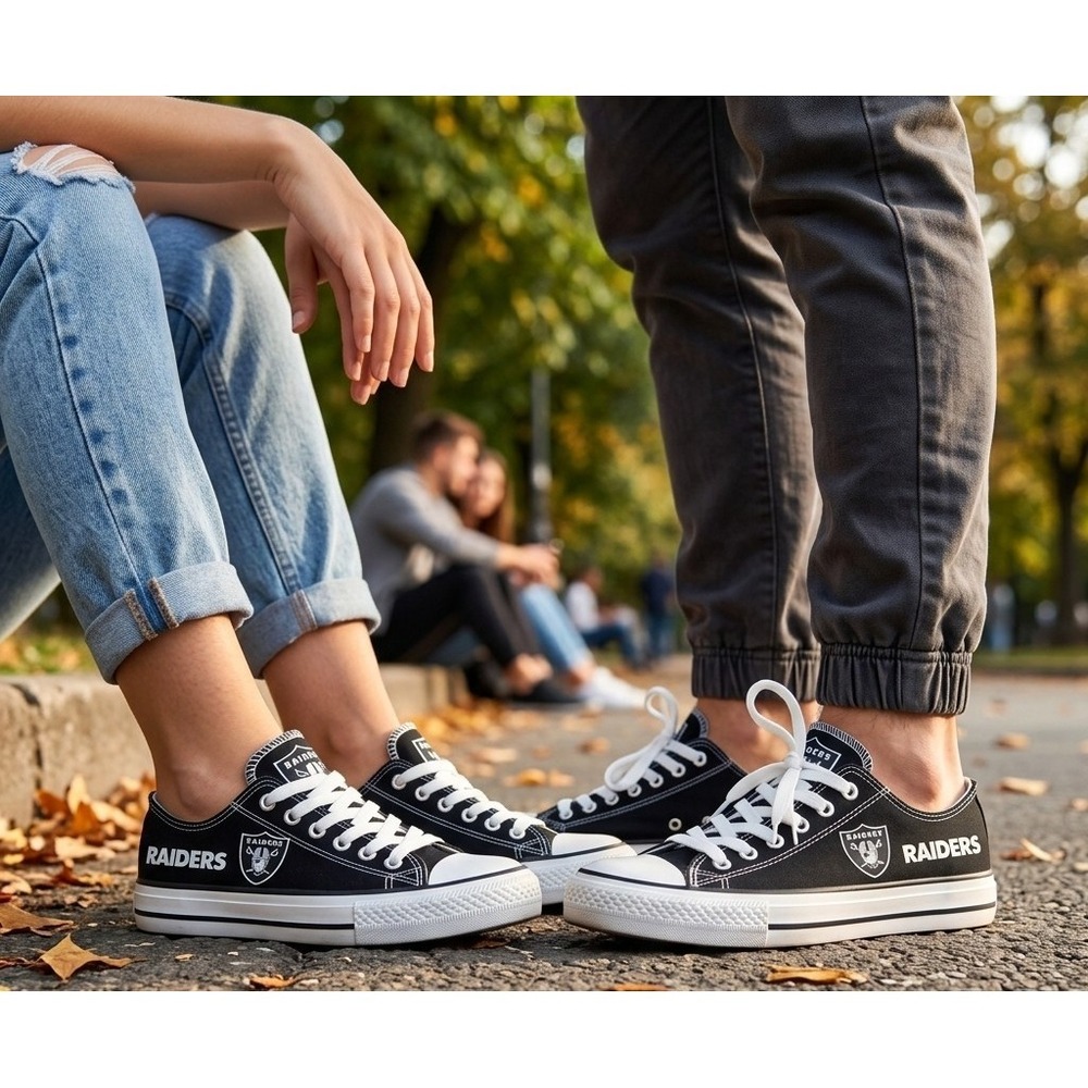 E-LOV Las Vegas Raiders NFL Canvas Low‎ Top Sneakers Black White Unisex EU 37